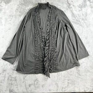 MILANO Womens 3XL Gray Layered Tiered Ruffle Long Sleeve Cardigan Rouched Comfy